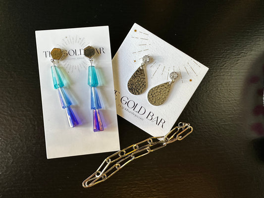 Blue Glass Tier Earrings